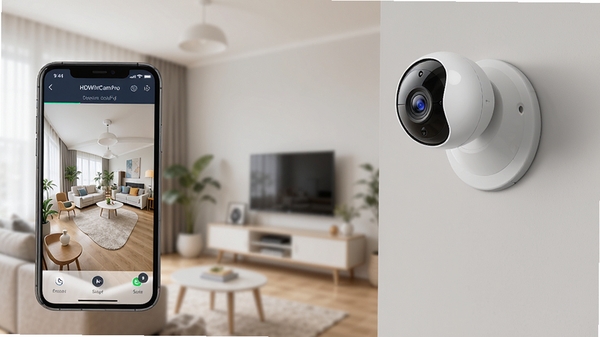 һ���ִ����ܼҾӳ������������䰲װ��һ̨��ɫWiFi����ͷ���ֻ���Ļ����ʾHDWiFiCamProӦ�ý��棬��������չʾ����ʵʱ��ػ��棬�����࣬����������ܰ���Ƽ�����������ںϡ�
