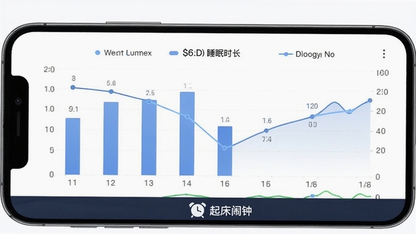 ������˯������ͳ�ƽ��棬�ֻ���Ļչʾ��״ͼ������ͼ����ʾһ�ܵ�˯��ʱ���仯������ײ��������ӵ�logo��ʶ����������רҵ�����ݿ��ӻ�����
