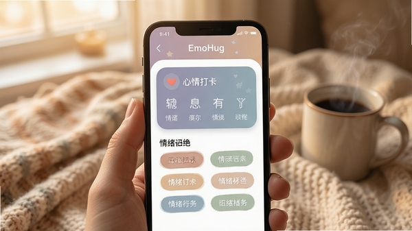 EmoHug������¼����չʾ���������ϵ��ɫ���ֻ���Ļ��ʾ�������������ǩѡ��ҳ�棬������ů����