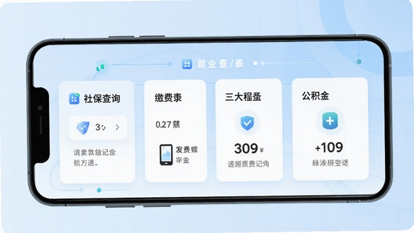 ����ҵͨAPP������չʾ���ֻ���Ļ�г����籣��ѯ���ɷѼ�¼�������������ܿ�Ƭ������Ϊ����ɫ���䣬�������ˬ�����пƼ��������������Ϣ