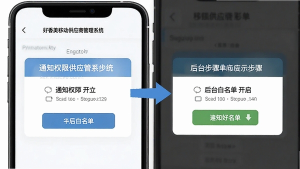 �������ƶ���Ӧ�̹���ϵͳ���ֻ��ϵ�Ȩ������ʾ��ͼ��չʾ֪ͨȨ�����̨�������������裬�����ע����