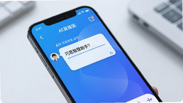 ��˼�ǻ�����APP������չʾ���ֻ���Ļ�г��ּ���AI�Ի����ڣ���ɫ���䱳�����û������������⣬������ˬ�ִ����Ƽ���ʮ��