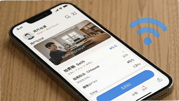����ƽ̨APP���ֻ������������Ľ����ͼ����ʾ�û����ڲ鿴����������鲢׼�����ۣ��ֻ��Ա����ȶ���WiFi�ź�ͼ�꣬ͻ�������ȶ��Ͳ������