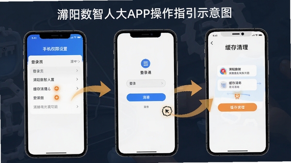 ��������˴�APP����ָ��ʾ��ͼ��չʾ�ֻ�Ȩ�����ý��桢��¼ҳ�桢�����������裬�ü�ͷ��ע�ؼ������㣬������˵Ľ̷̳��
