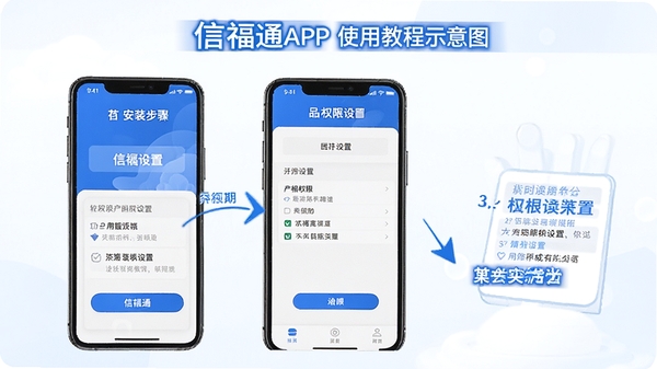 �Ÿ�ͨAPPʹ�ý̳�ʾ��ͼ��չʾ�ֻ���װ�����Ȩ�����ý��棬����������עÿһ������Ҫ�㣬��ɫ������ɫΪ����ͻ���ƶ���ʹ�ù�������