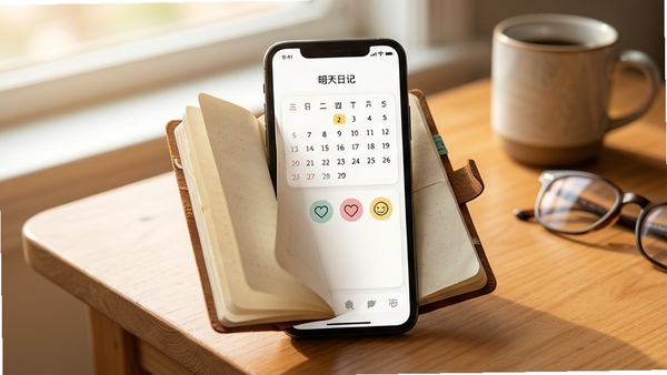 �����ռ�APP������չʾ����Լ���µ��ռǱ�����Ч�����ֻ���Ļ��ʾ����������ͼ�꣬����Ϊ��ůľ�����棬�����Ȼ�⣬ͻ����¼�������ܰ��Χ