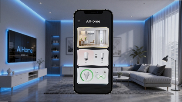 AIHome���ܼҾӿ������Ľ���չʾ���ֻ���Ļ����ʾ�����ƹ⡢�յ����������豸״̬��Ƭ������Ϊ�ִ���Լ�Ҿӻ������Ƽ�����ɫ��Ч��׺��������Ⱦ���