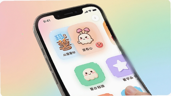 ����Ӧ��������չʾ�����»��õ�UI����ֻ���Ļ����ʾȤζ����ģ��Ͳ�ɫͼ�꣬����Ϊ��ͽ���ɫ����ͻ���������ַ�Χ