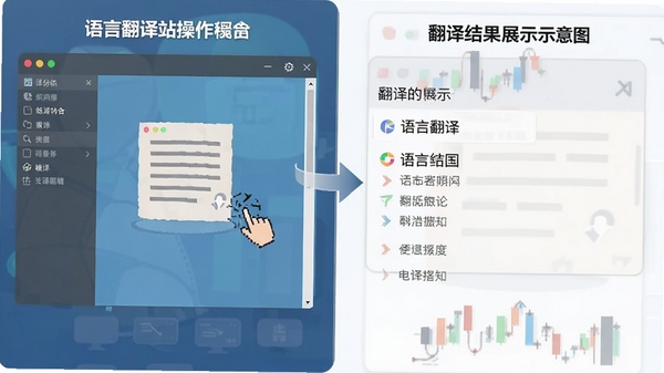 语言翻译站操作界面与翻译结果展示示意图