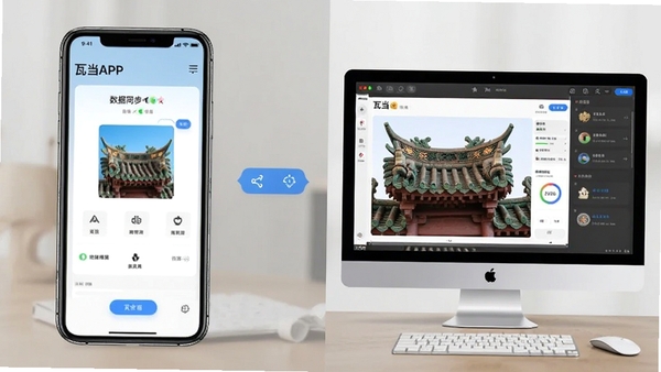 瓦当APP在手机和电脑模拟器上的运行对比图,展示数据同步与操作界面,突出跨设备使用的便捷性