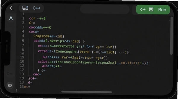 C++������IDE�ֻ��˴���༭���棬��ɫ���⣬��ʾ��ɫ�﷨������C++���룬��Ļ�Ϸ��б�������а�ť