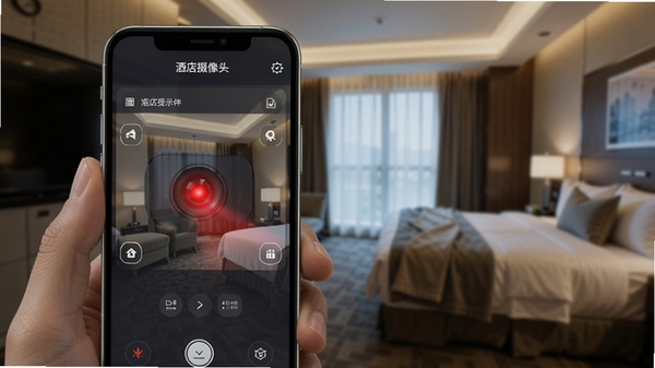 AI��ͼ��ʾ�ʣ��Ƶ�����ͷ�������ɨ�蹦�ܽ��棬�ֻ���Ļ��ʾ��⵽���ɺ�㣬�û��ֳ��ֻ��ھƵ귿����ɨ�裬������пƼ��кͰ�ȫ�У��������ƾƵ�����ͷ��Ȼ����