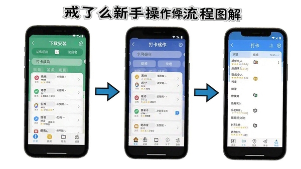 戒了么新手操作流程图解,展示从下载安装到打卡成功的完整步骤,手机界面截图配合箭头指引,清晰直观的教程风格