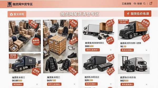 抛货网尾货清仓专区界面,展示大量低价商品与醒目的特价标签