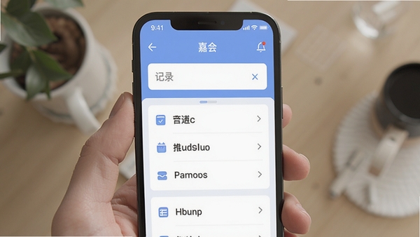 嘉会app主界面展示,简洁记录输入框,手机屏幕显示待办列表,现代扁平化设计风格,柔和蓝白配色,突出快速记录功能