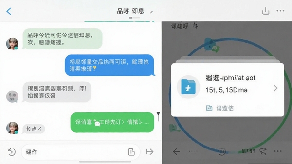 品呼即时消息聊天界面截图,显示文字气泡和文件传输卡片,界面简洁清新