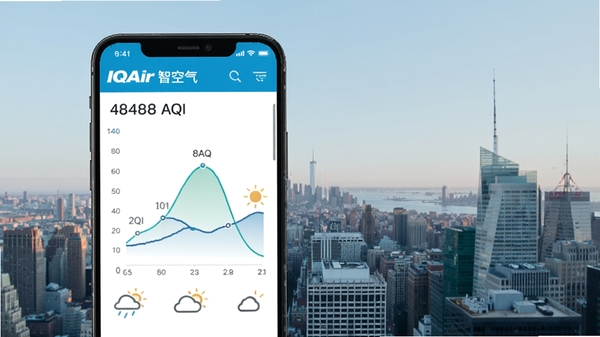 IQAir �ǿ���ʵʱԤ������չʾ���ֻ���Ļ��ʾδ��48СʱAQI����ͼ������ͼ�꣬����Ϊ���������
