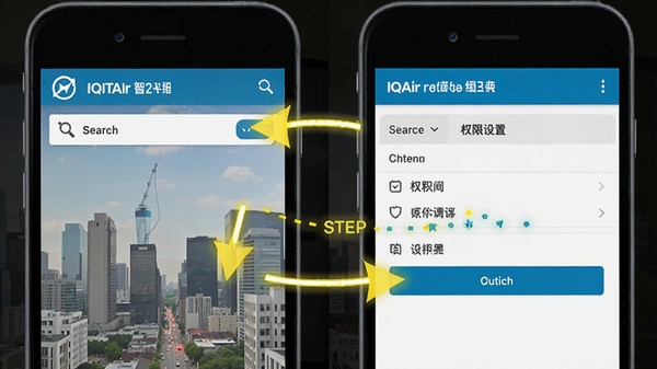 IQAir �ǿ����ƶ��˲��������ͼ��չʾ����������Ȩ������ҳ�棬���м�ͷ��ע��������