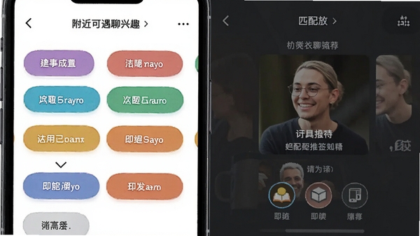 附近可遇聊兴趣标签筛选界面,展示多种标签选项与匹配推荐