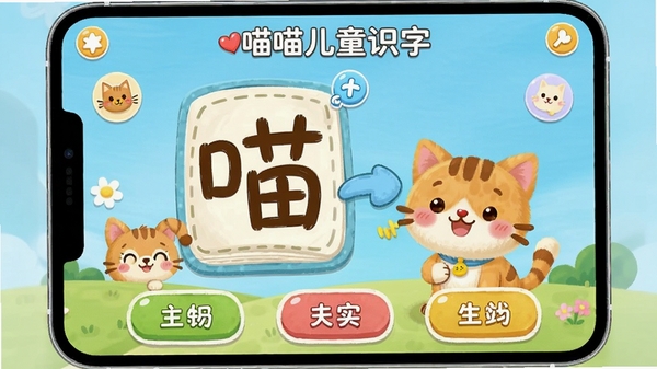 ������ͯʶ��Ӧ����չʾ����������Ļ���ҳ�棬�пɰ��Ĳ�ͼ�Ͱ�ť