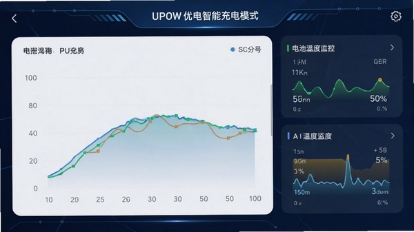 UPOW�ŵ����ܳ��ģʽ�����ͼ��չʾ�������ͼ�����¶ȼ�����ݣ�AI��ͼ��ʾ�ʣ��Ƽ�����ֻ����������棬��ɫ������ʾ���ͼ��������ͼ��