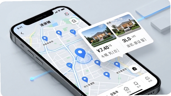 �ٲ��ҷ�APP��ͼ�ҷ����ܽ���չʾ���ֻ���Ļ��ʾ���е�ͼ�뷿Դ��ǵ㣬��ɫ��λͼ�꣬��Դ��Ƭ����չʾ�۸�ͻ��ͣ��������ִ����Ƽ���ʮ��