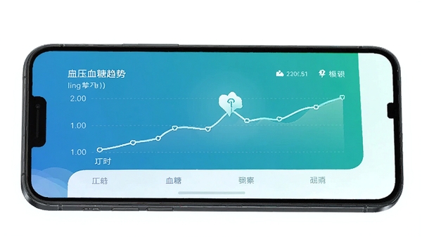 ��������APP������������ͼ�����棬�ֻ���Ļ��ʾѪѹѪ������ͼ�����������£�������ɫ��Ϊ����ͻ��������������