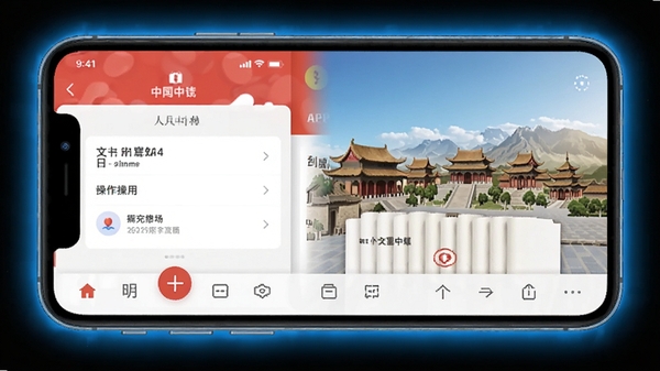 �����й�APP�ƶ��˲��������ͼ��չʾ�ײ��������͸�������ҳ�棬�ֻ���Ļ��Χ�м�����ɫ��Ч