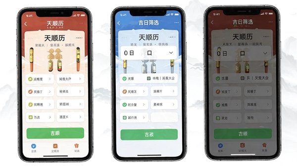 天顺历app运行界面展示流畅操作与吉日筛选功能