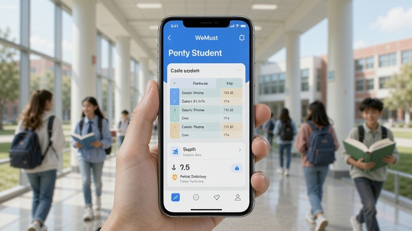 WeMust StudentУ԰ѧϰ�����ֻ�APP����չʾ��ѧ��ʹ���ֻ��鿴�α���ɼ���������ɫ���⣬�ִ�У԰����������UI���ͼ