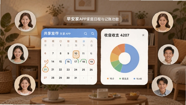 �簲��APP��ͥ�ճ�����˹��ܽ��棬��ʾ������ͼ����֧��ͼ����ͥ��Աͷ��Χ�ƣ����ֹ���Э������ܰ��Χ