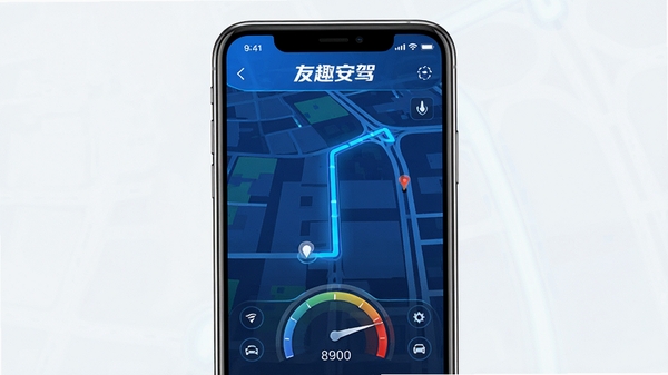 ��Ȥ�����ֻ�APP�г��켣��¼���棬��ɫ�Ƽ���UI����ͼ����ʾ��ʻ·�ߣ���ʻ�����Ǳ��̣���������