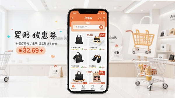 ������Ա��APP��ҳչʾ�Ż�ȯ�������棬�ֻ���Ļ����ʾ�������ƽ̨��Ʒ�б����ۿ۱�ǩ������Ϊ�������Ĺ���������ͻ��ʡǮ�����Χ