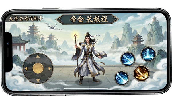 ��ۻ���Ϸ���ֽ̳̽��棬չʾ����ҡ���뼼�ܰ�ť���֣���������ѧ�������ֻ���Ļ����ʾ��ͼ