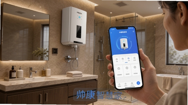 ˧���ǻۼ�APPԶ�̿���������ˮ���������û��ֳ��ֻ�����������Ϊ��ܰ��ͥԡ�ң�AI��ͼ��ʾ�ʣ�˧���ǻۼ�����Զ�̿��ƽ��棬������ˮ�����ӣ��Ƽ���ɫ�����ִ��Ҿӷ��