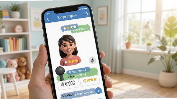 iLingo English������AI�龰�Ի����棬�û����������ɫ����Ӣ�ｻ�����ֻ���Ļ��ʾ�����������﷨���飬����Ϊ������ѧϰ����