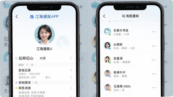 ����ͨ��APP������������Ϣ֪ͨ���棬չʾ�û�ͷ�񡢷�����¼�뻥����Ϣ�б����������������࣬��������������