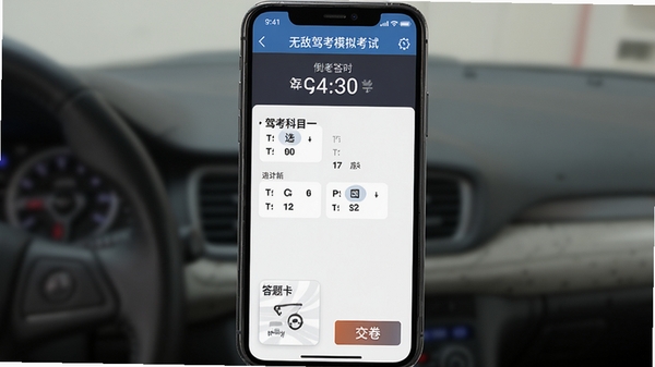 �޵мݿ�ģ�⿼�Խ��棬�ֻ���ʾ����ʱ����ҳ�棬��ĿΪ�ݿ���Ŀһѡ���⣬�ײ��д��⿨�ͽ�����ť��������רҵ���