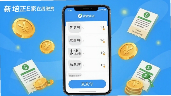 ������E�����߽ɷѹ��ܽ��棬�ֻ���ʾ�ɷ���Ŀ�б���֧����ť����Χ�н�Һ��˵�ͼ��װ�Σ�ͻ����ݽɷ����⣬����������