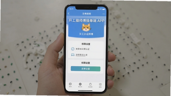 ����èʦ���ӵ���APP���������ͼ��չʾʵ����֤���̺�Ȩ������ҳ�棬�ֻ���Ļ��д��������˵Ľ̷̳��