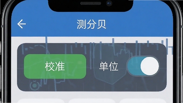 ��ֱ�app����ҳ��չʾ��У׼��ť�͵�λ�л�ѡ�������ɼ����������Ʋ�ֱ���ҳ�涥��