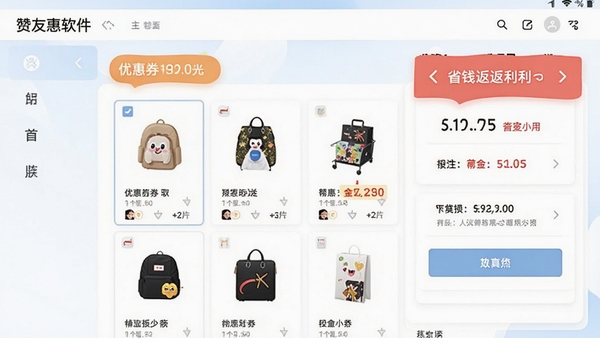 ���ѻ������������ͼ��չʾ�Ż�ȯ��ȡ�뷵������ģ�飬�ֻ���Ļ�г�����������Ʒ�б���ʡǮ����ʶ����������������ͻ������ʡǮ����