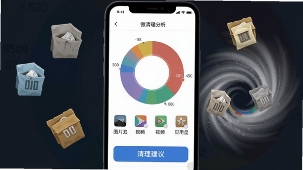΢����app�Ĵ洢���������ͼ����ʾ��ɫ����ͼ��չʾͼƬ����Ƶ��Ӧ�õ��ļ�ռ�ȣ��·����������鰴ť���ֻ���Ļ��Χ�и����������ļ�ͼ�걻������������