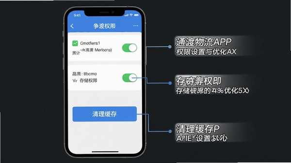 ��������APPȨ���������Ż����棬�ֻ���Ļ��ʾ֪ͨȨ�ޡ��洢Ȩ�޿��أ��Լ��������水ť������������ע��������˵��