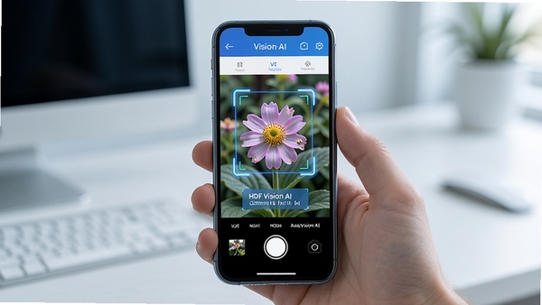 HDF Vision AI����ʶ�����չʾ���ֻ���Ļ����ʾ����ͷ��׼���䣬��Ļ�ϳ���ʶ�����ֲ��������Ϣ�����������£��Ƽ���ʮ�㣬��ɫ���ɫΪ��ɫ��