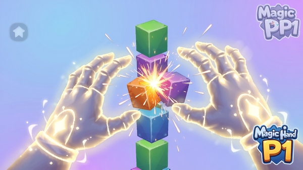 Magic Hand P1��Ϸ����չʾ��һֻ�����ħ��֮�����ڲٿز�ɫ���η�����жѵ�����������͵Ľ�������ɫ������������������ײ�Ļ���Ч�����������½�ѹ������Magic Hand P1��logoˮӡ