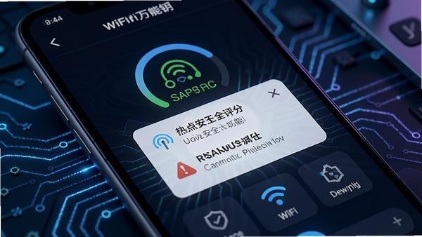 WiFi����Կ�ⰲȫ��⹦�ܽ��棬��ʾ�ȵ㰲ȫ���ֺͷ�����ʾ�������ֻ���Ļ��д���Ƽ����