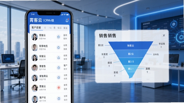 �������ƶ�CRM��������չʾ���ֻ���Ļ����ʾ�ͻ��б�������©��ͼ��������Ϊ�ִ��칫�������Ƽ�����ɫ���������Ʒ����ͼ