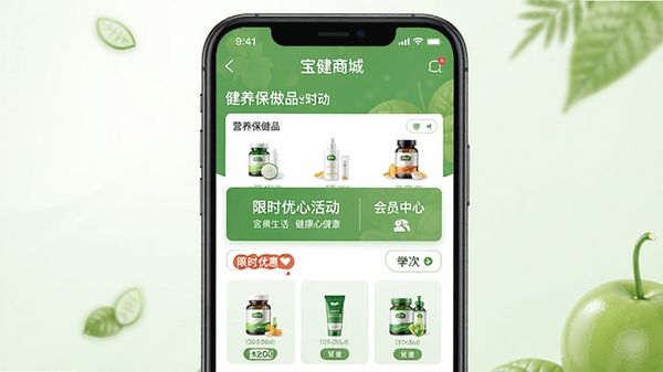 �����̳�APP��ҳչʾ������Ʒ������棬�ֻ���Ļ��ʾӪ������Ʒ���ࡢ��ʱ�Żݻ���Ա������ڣ�������������ɫ��ͻ��������������