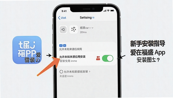 ���ڸ�ʢapp��װ�̳�ʾ��ͼ������չʾ�ֻ����ý����С�����δ֪��ԴӦ�ð�װ���Ŀ���λ�ã��Ա����м�ͷָ�������ֱ�ע��������࣬�ʺ���Ϊ���ְ�װָ����ͼ